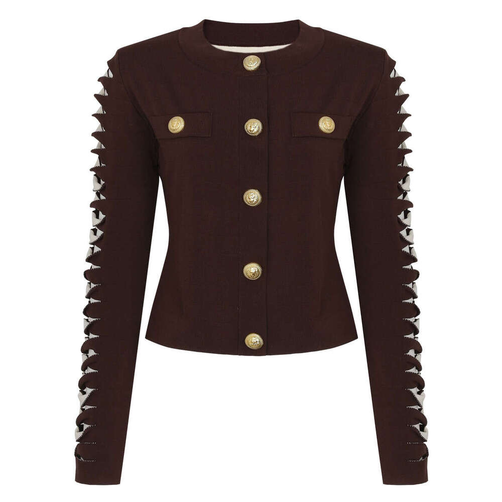 Spring and Autumn New Designer High D7 quality Fashion Color blocked Knitted Long sleeved Top Network Celebrity Women's Cardigan Jacket