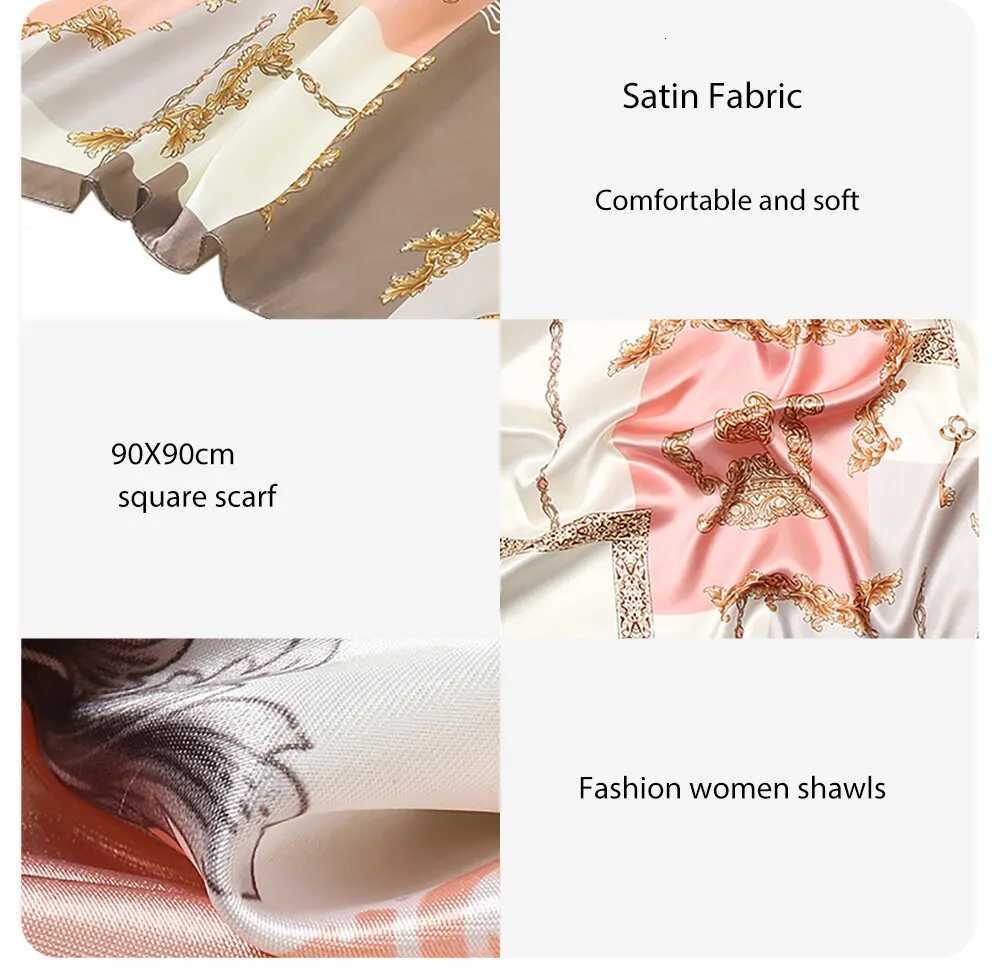 90cm Fahion Satin Silk Square Scarf Vintage Print Design Wen Muslim Hijab band Newest Hair Band Kerchief 9090cm X260328