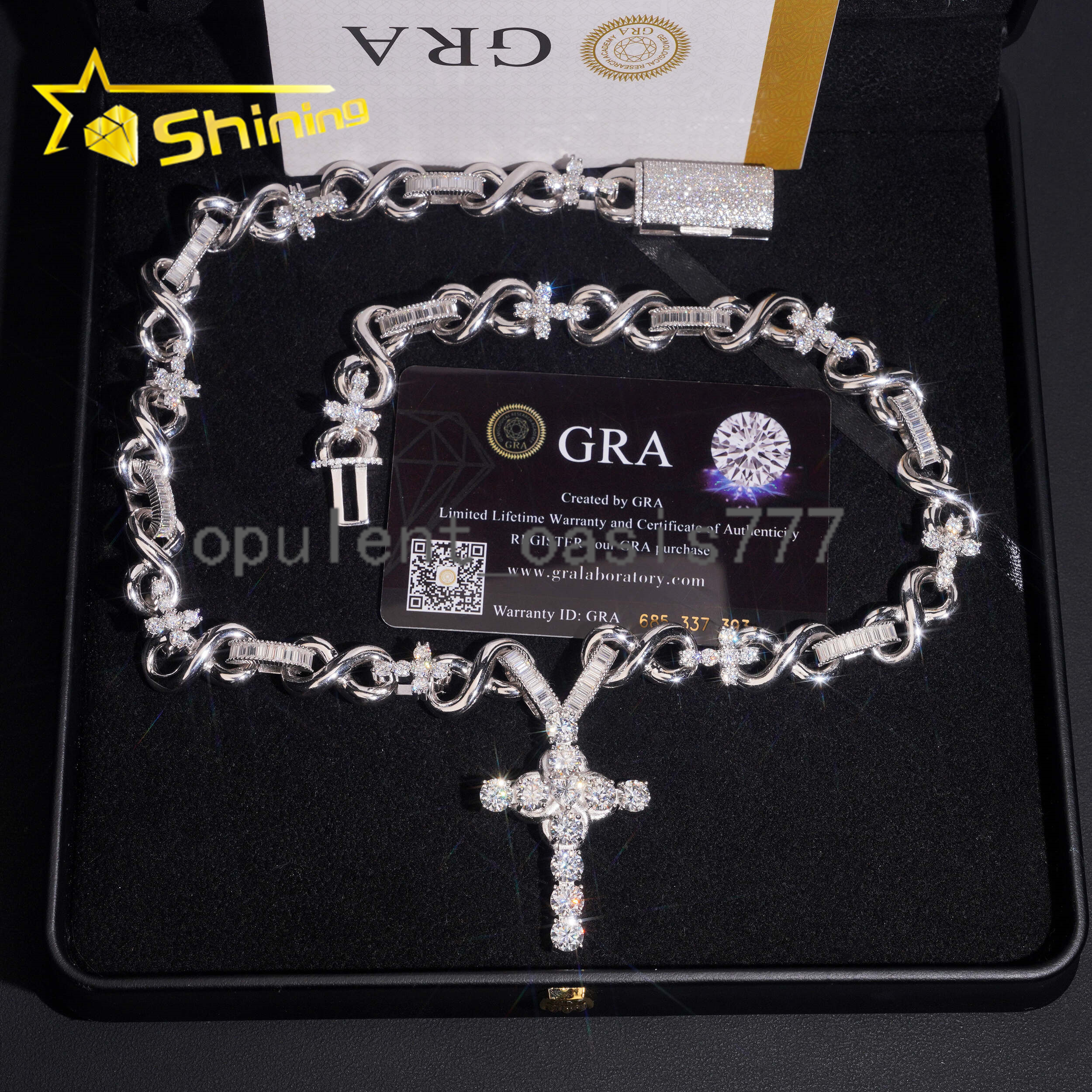 Popular Infinity Style 925 Silver Moissanite Cuban Link Chain with Cross Pendant Hip Hop Custom Cuban Links for Men
