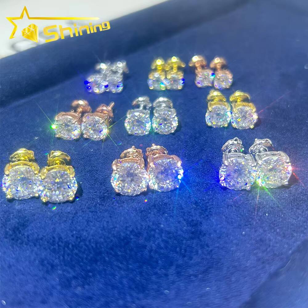 Screw Back Stud Earring Fine Jewelry Gold Plated 925 Sterling Silver Iced Out VVS Diamond Moissanite Stud Earrings