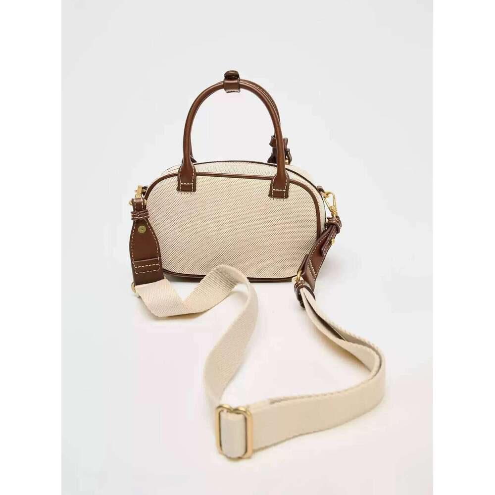 New Niche Retro Color Blocking Hand Held Stylish Crossbody Canvas PU Small Square Bag Single Shoulder Bowling B XIU LAI SI