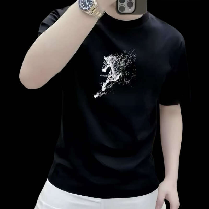 Summer Short-Sleeve Men's Round-Neck Mercerized Cotton Casual T-Shirt, Trendy Brand Half-Sleeve Shirt For Men, Versatile Quality Top