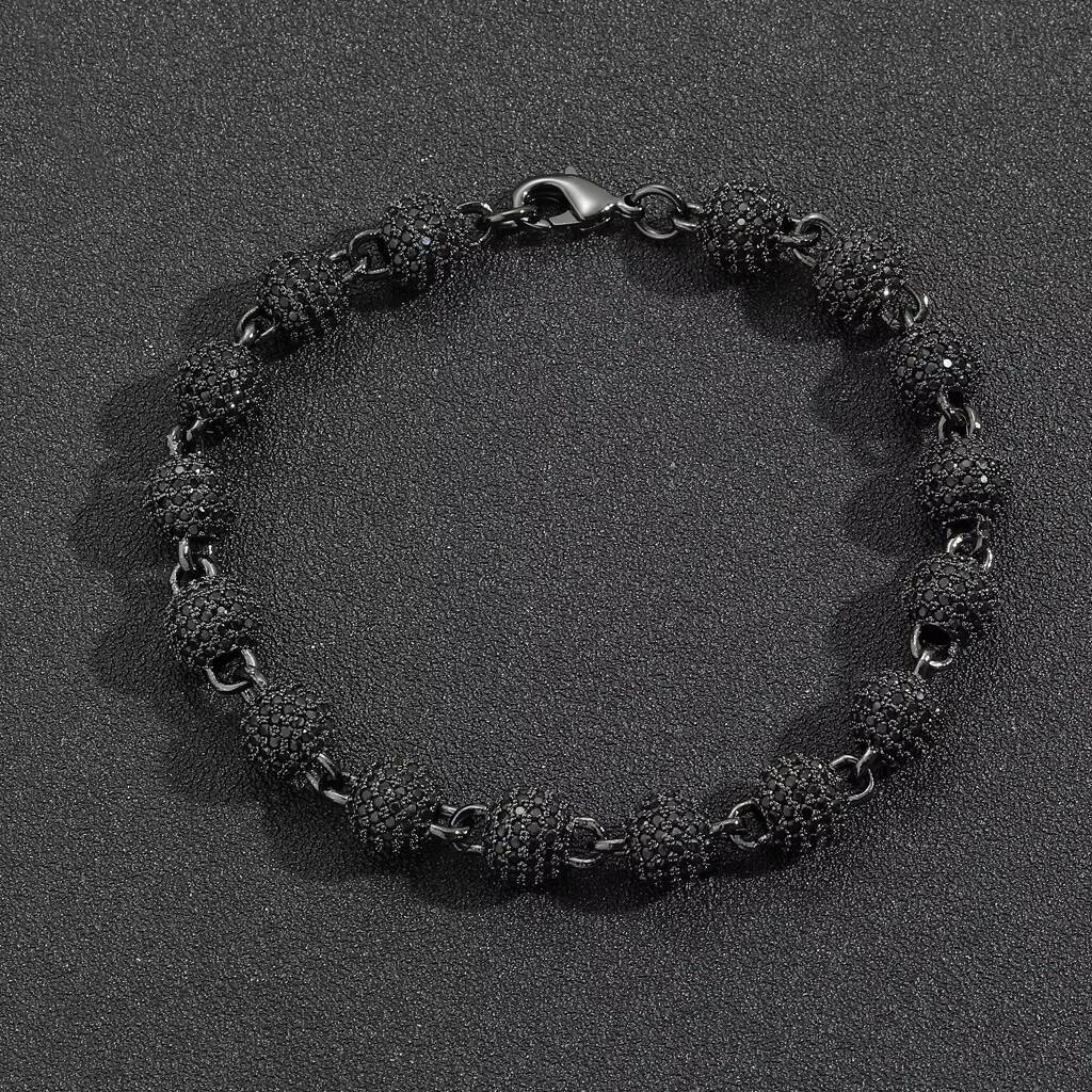 New 8mm Black Moissanite round Beads Bracelet Necklace Clavicle Chain Full Mens and Womens Personalized Hip Hop