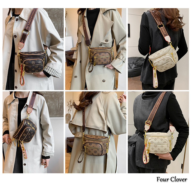 High-end fashion multi-layer zipper shoulder crossbody bag, new retro print chest bag, women's luxury handbag, niche designer lightweight luxury 