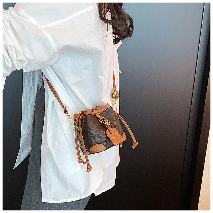 Free Shipping High Value Mini Bucket Bag for Women Pebbled Leather Drawstring Crossbody Purse