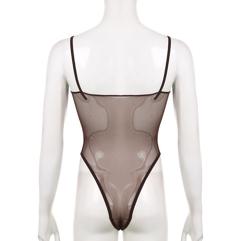 Women's Tanks Bodysuit With Breast Pads And Suspenders Pure Style Splicing Fishbone Mesh Specially Designed For Foreign Trade