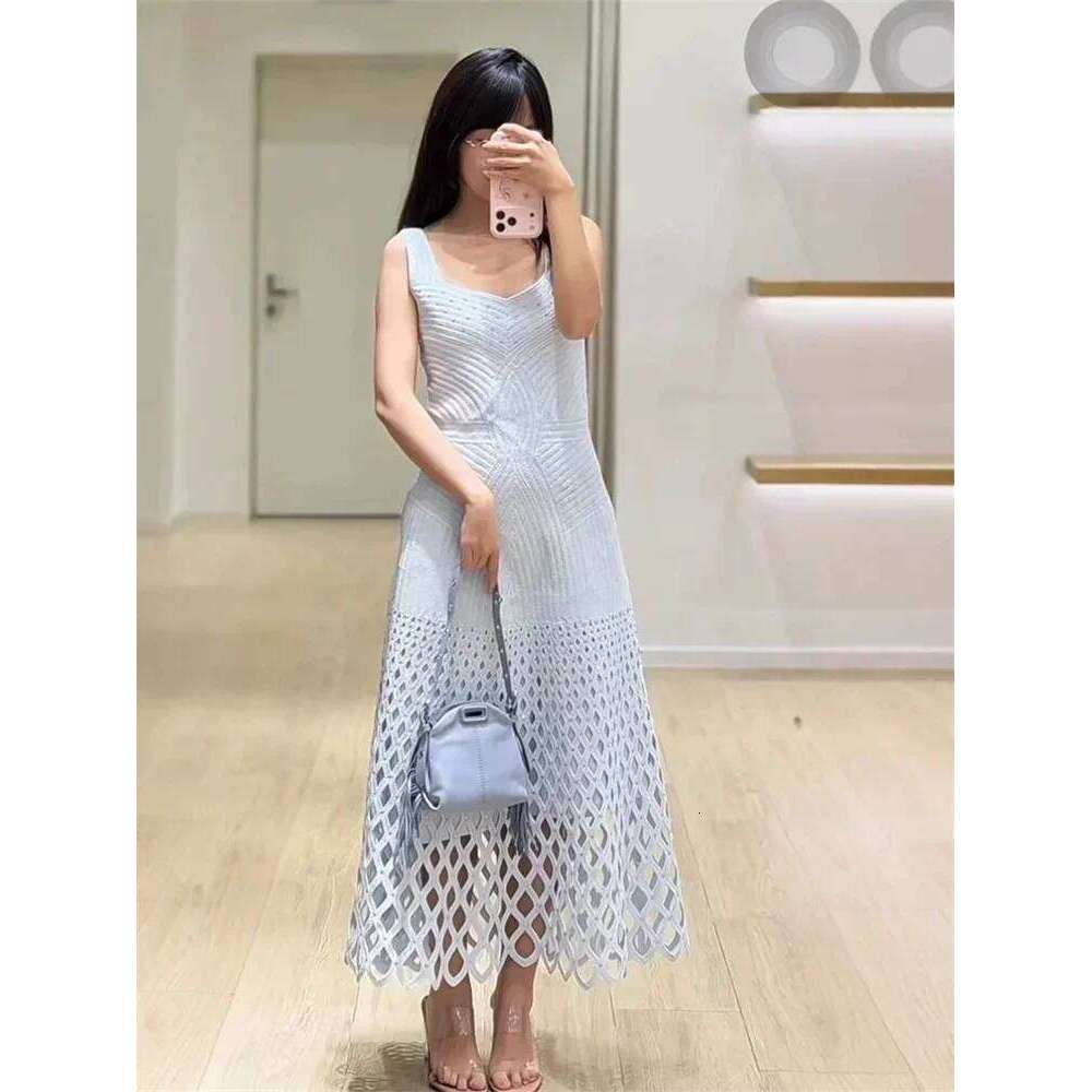 Diamond Decoration Hollow Out Women's Knitted Cardigan Coat Single-Breasted Top Or Camisole Midi Dress Strap Robe For Female Mdng260330