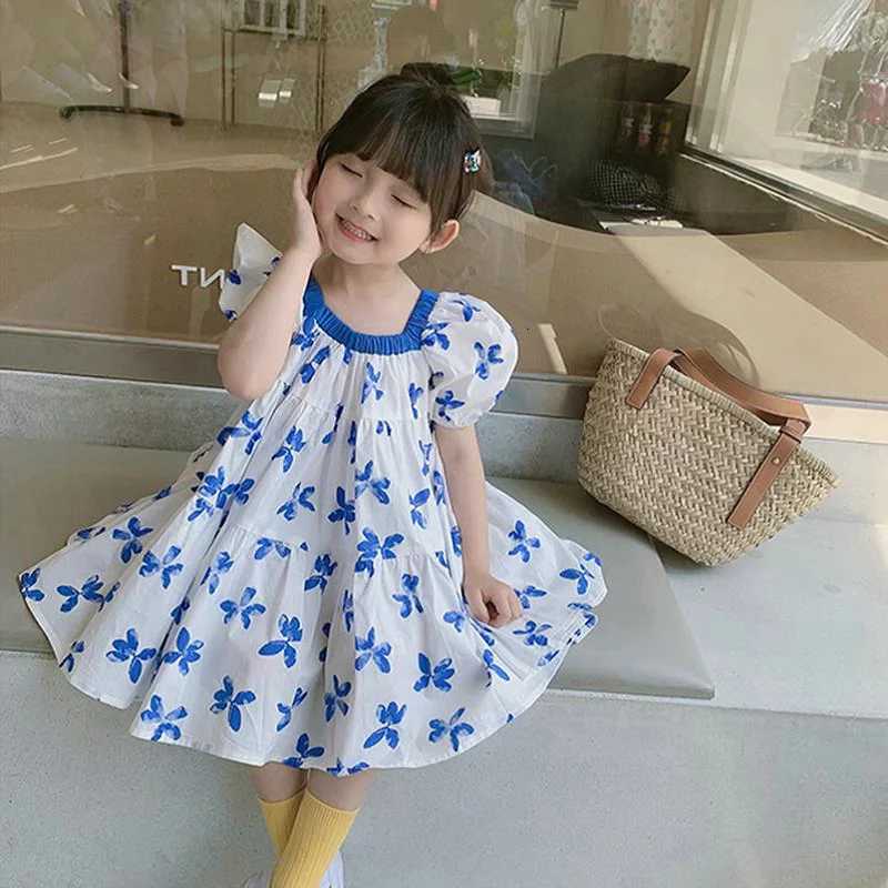 Children Summer Cute Dresses Girls Print Floral Vestidos Baby Casual Short Sleeves Dress 2024 New Kids Puff Sleeve ClothingT260330