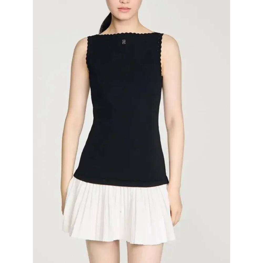 Women Contrast Color Pleated Hem Dress 2026 Spring New Sleeveless Slim Fit Female Slash Neck Tank Robes Mdng260330