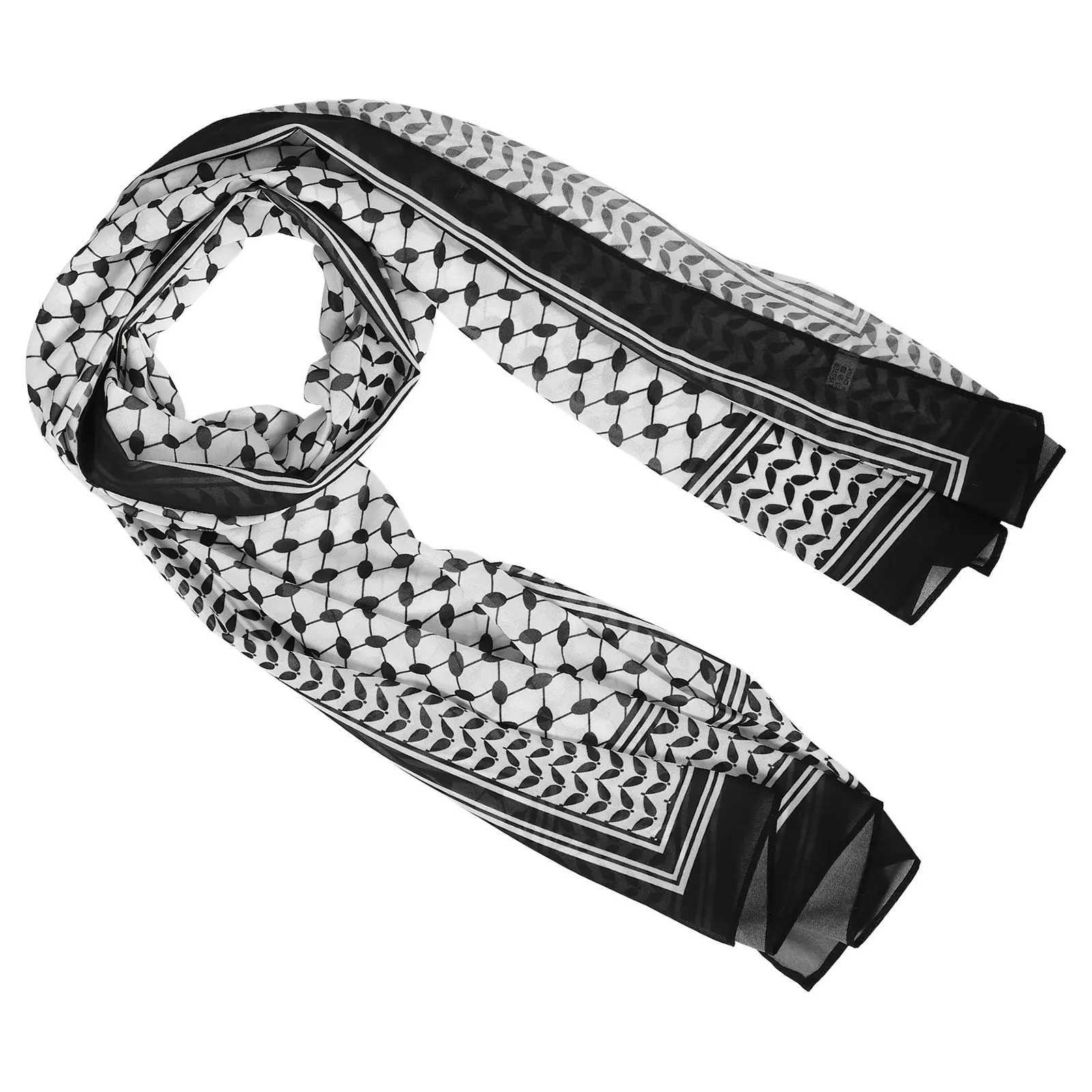 3D Printed Chiffon scarf Black White Bandana Arab Turkish Dubai Pstinian Turban Vintage Scarf For Men Fashion Shawl Neck X260328