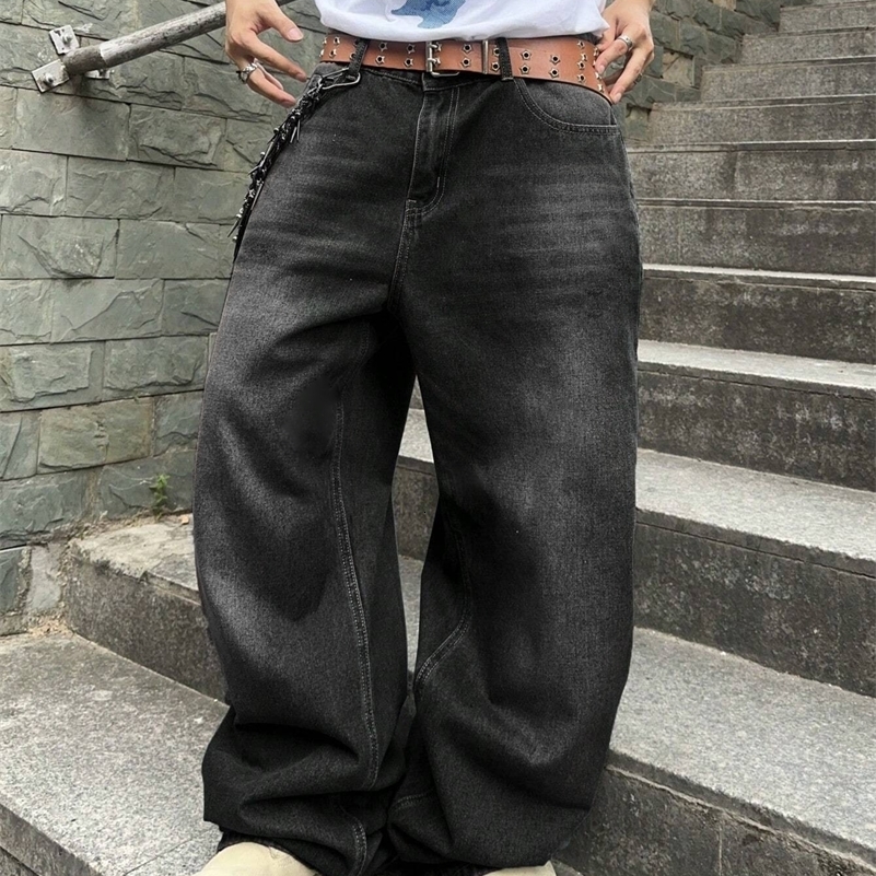 1Pc Mens Daily Travel Casual American Street Loose Jeans Black Light Blue Sea Blue Fashion Street Style Retro Lantern Jeans Denim Pants 260327