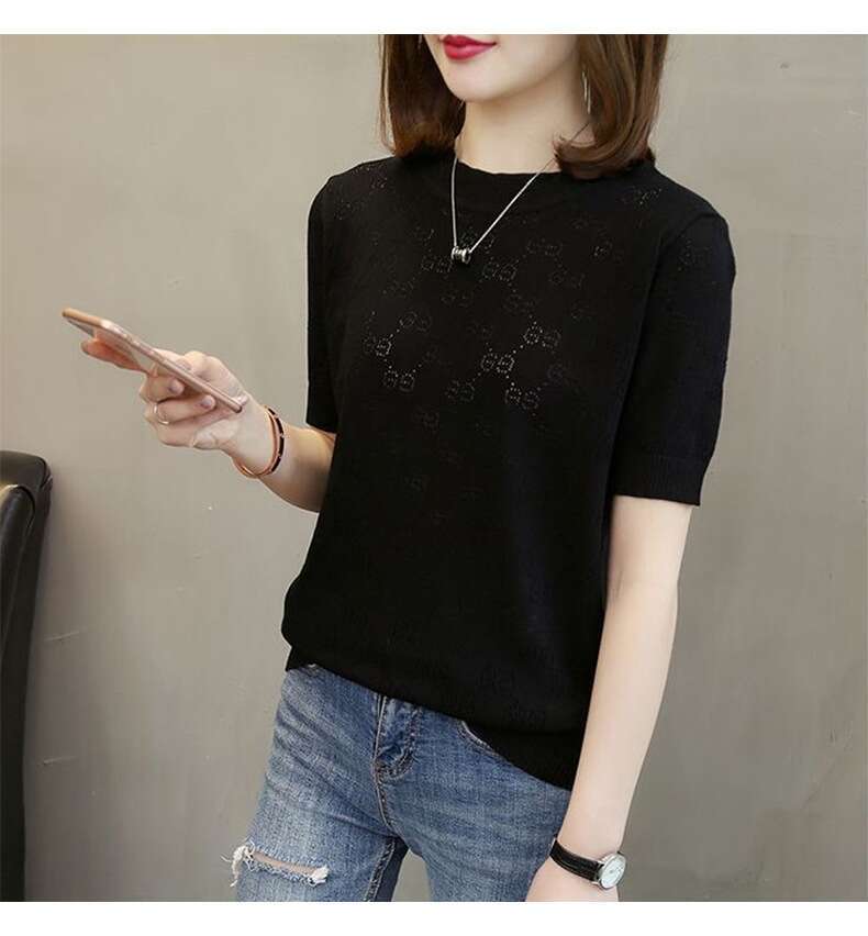 Plus Size Ice Silk Base Layer Knitted Top Women's Round Neck Loose Thin Summer New Fashion French Design Ladies T-Shirt Sweater Vest