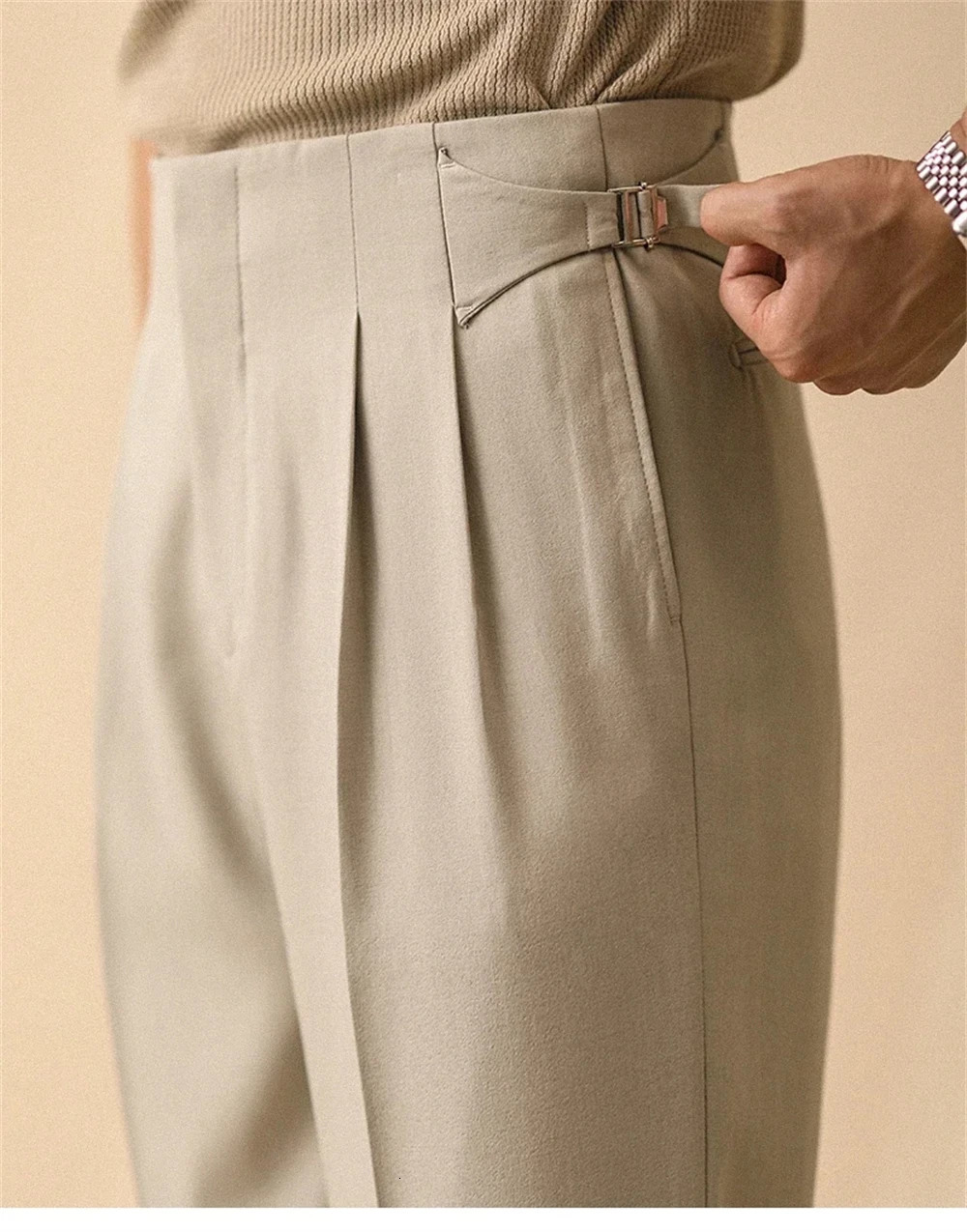Mens Summer Straight Pants Paris Button Non Ironing Loose Fitting Business Naples Casual Pants High Waisted Office Trousers 260327