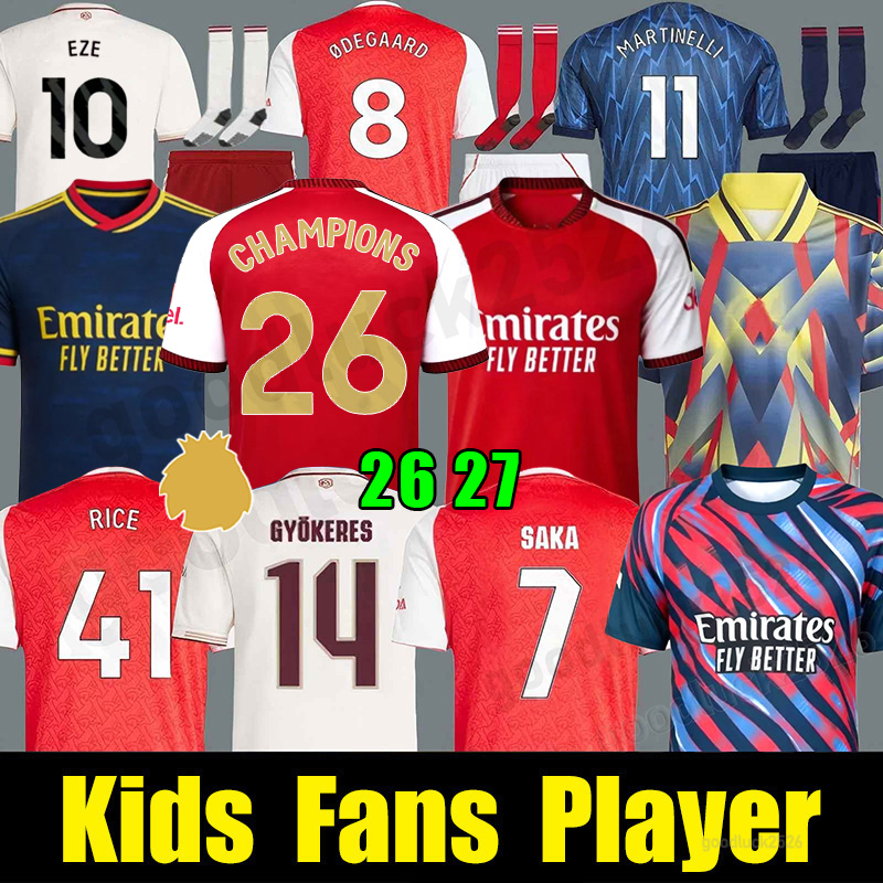 25 26 27 SAKA Soccer Jerseys ODEGAARD RICE HAVERTZ NWANERI MARTINELLI Calafiori NKETIAH SALIBA TROSSARD JESUS Football Shirt Kids kit Long sleeves uniform EZE Shirt