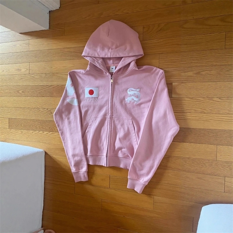 AutumnWinter Y2K Dark Punk Embroidered Hooded Sweatshirt American Retro Jacket Black Zipper Open Fleece Sweater 260327
