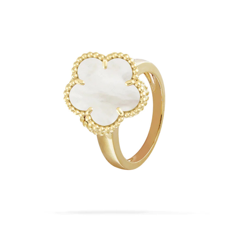 RingThick Plated 18K Gold Four-Leaf Clover White Mother-Of-Pearl Without Diamonds Ring Malachite Ring Fashion Personality Ring