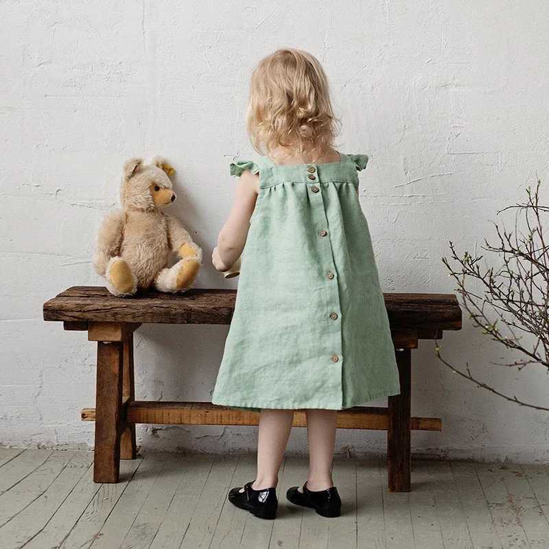 Children Girls Linen Dress 2026 Summer New Literary Petal Sleeves Loose Baby Girl Strap Princess Dresses TZ04T260330