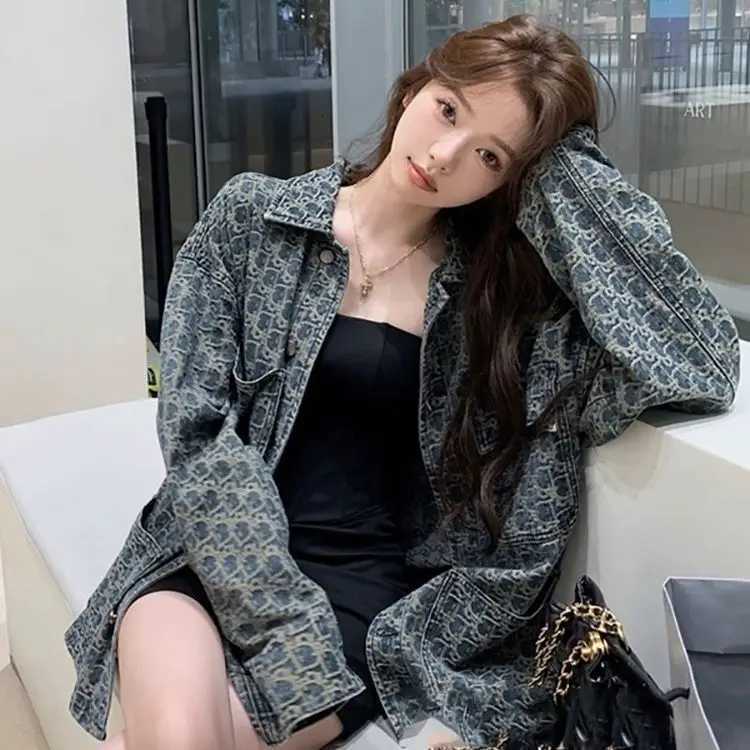 Large Size Loose Outerwears Fashion Pocket Retro Denim Jacket Womens 2026 Spring Autumn Cowgirl Shirt Coat Mid-Long Top JacketsT260328