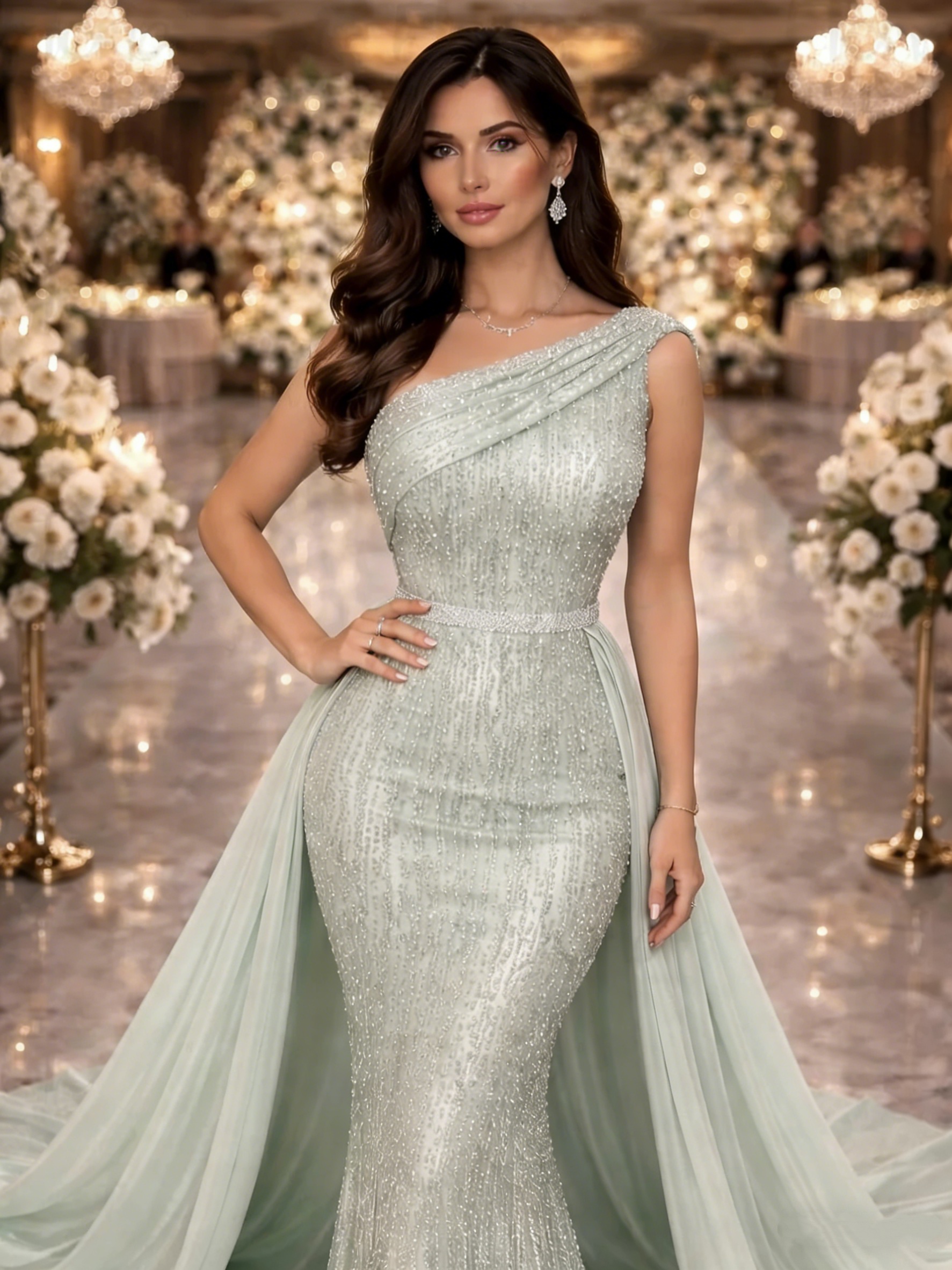 Simple Mermaid Evening Dresses Sequins One Shoulder Prom Dress with Overskirts Sleeveless Customized Party Gown Vestidos De Noche Plus Size