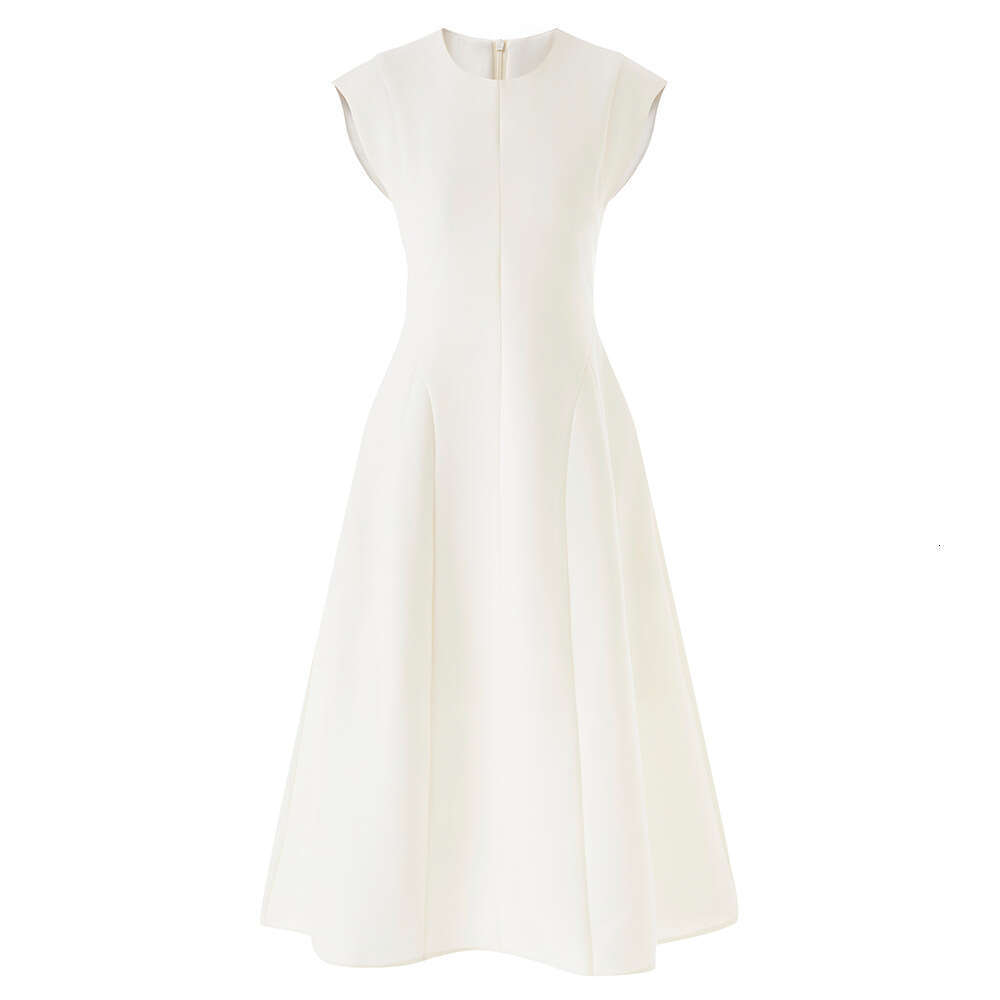 2026 designer French retro style sleeveless q26 raglan waistband slim fit big hem round neck simple dress