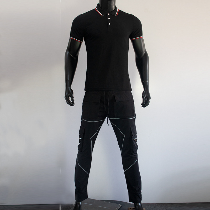 Men's polo shirt top, work pants, short-sleeve, turn-down collar, cross-border e-commerce sports casual suit, cotton, summer trendy style