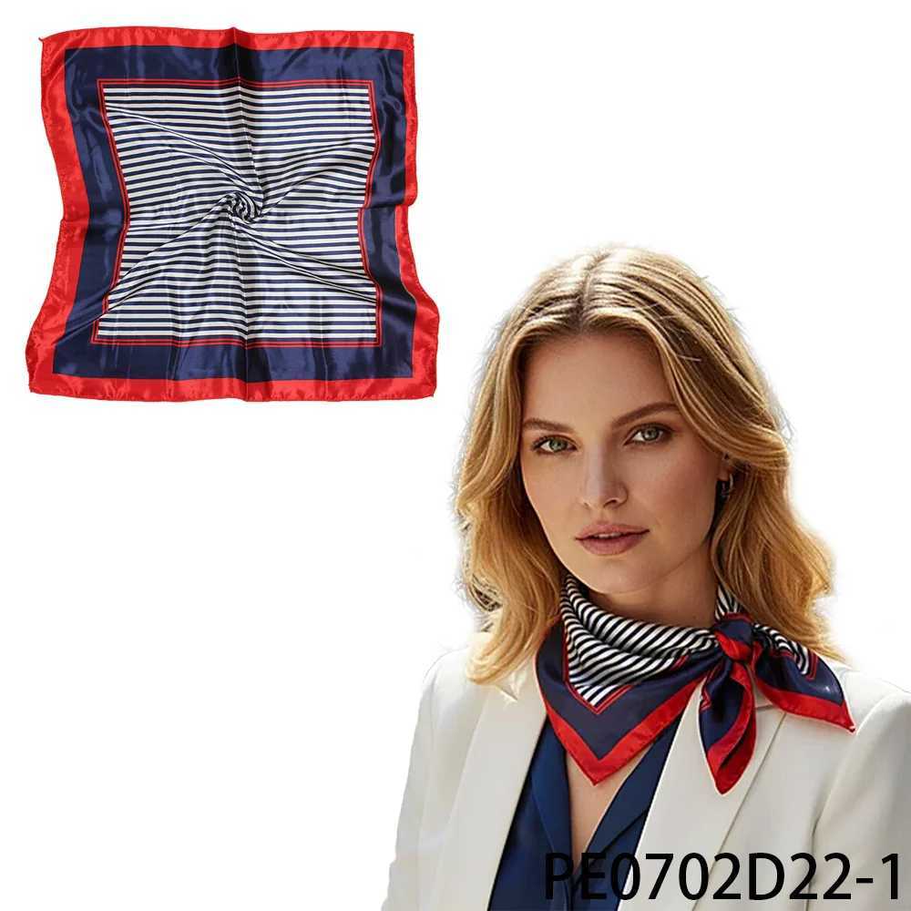 PESENAR Air Hostess Silk Scarf Navy White Striped with Red Borders - Stylish Accessory for Cabin Crew Uniforms Z260330