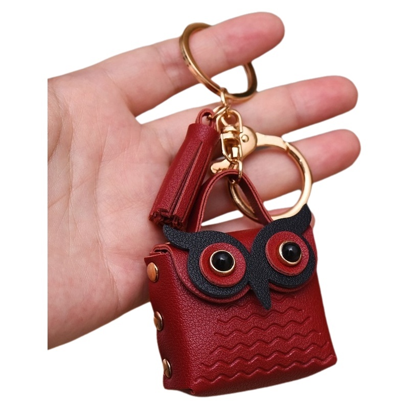 Purse Mini Owl Keychain Leather Keychain Cute Tassel Pendant for Women Bag Charm Car Key Accessory Fashion birthday gift Small Gift