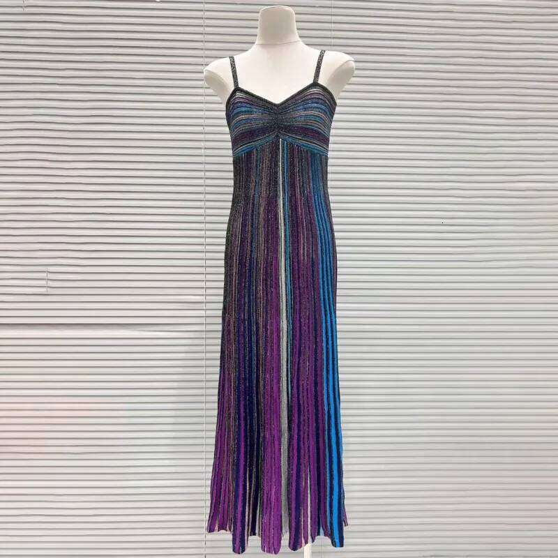 Women's Summer New Fashion Design Color Striped Folded Long With Stylish And Slim Fit Strap Dress Mdng260330
