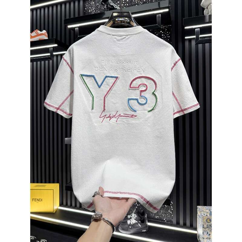 European-style men's high-end embroidered thin round-neck short-sleeve T-shirt, 2026 new summer trendy breathable American-style half-sleeve