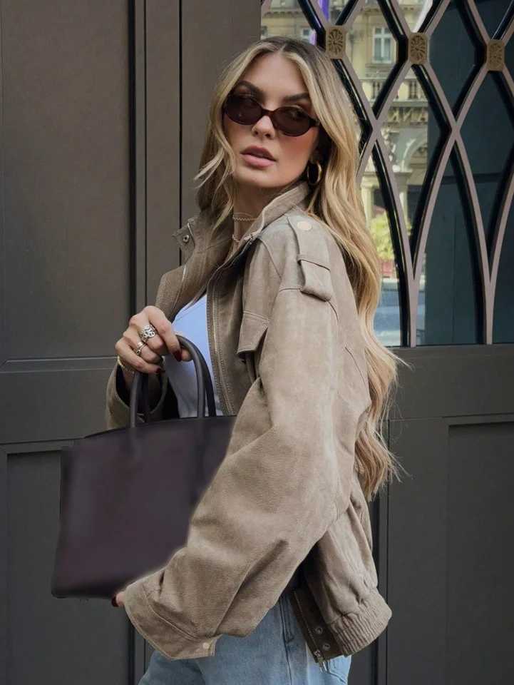 SLTNX Women Suede Jacket 2026 New Spring Fashion Long Sleeve Zipper Loose Jackets Coat Chic Female High Street Casual OuterwearT260328