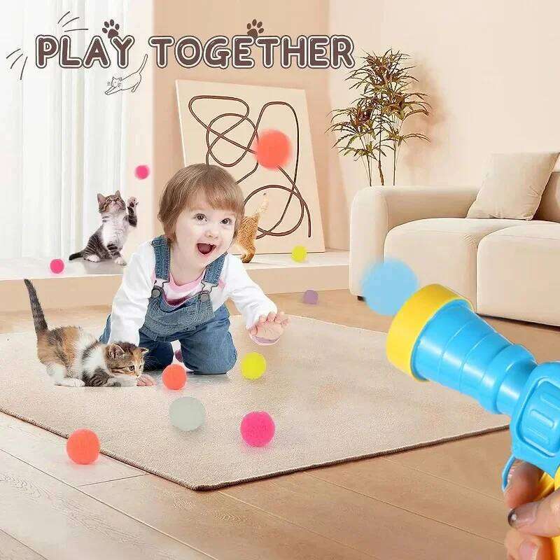 Interactive Cat Launch Training Toy For Kitten Creative Mini Shooting Gun Games Stretch Plush Ball Toys Pet Supplies