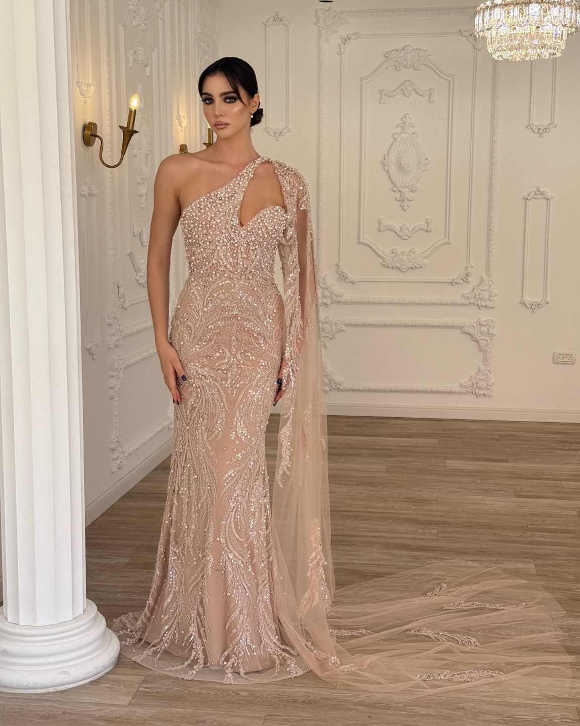Exquisite Pearls Mermaid Prom Dresses One Shoulder Floor Length Evening Gowns Beaded Dinner Party Customized