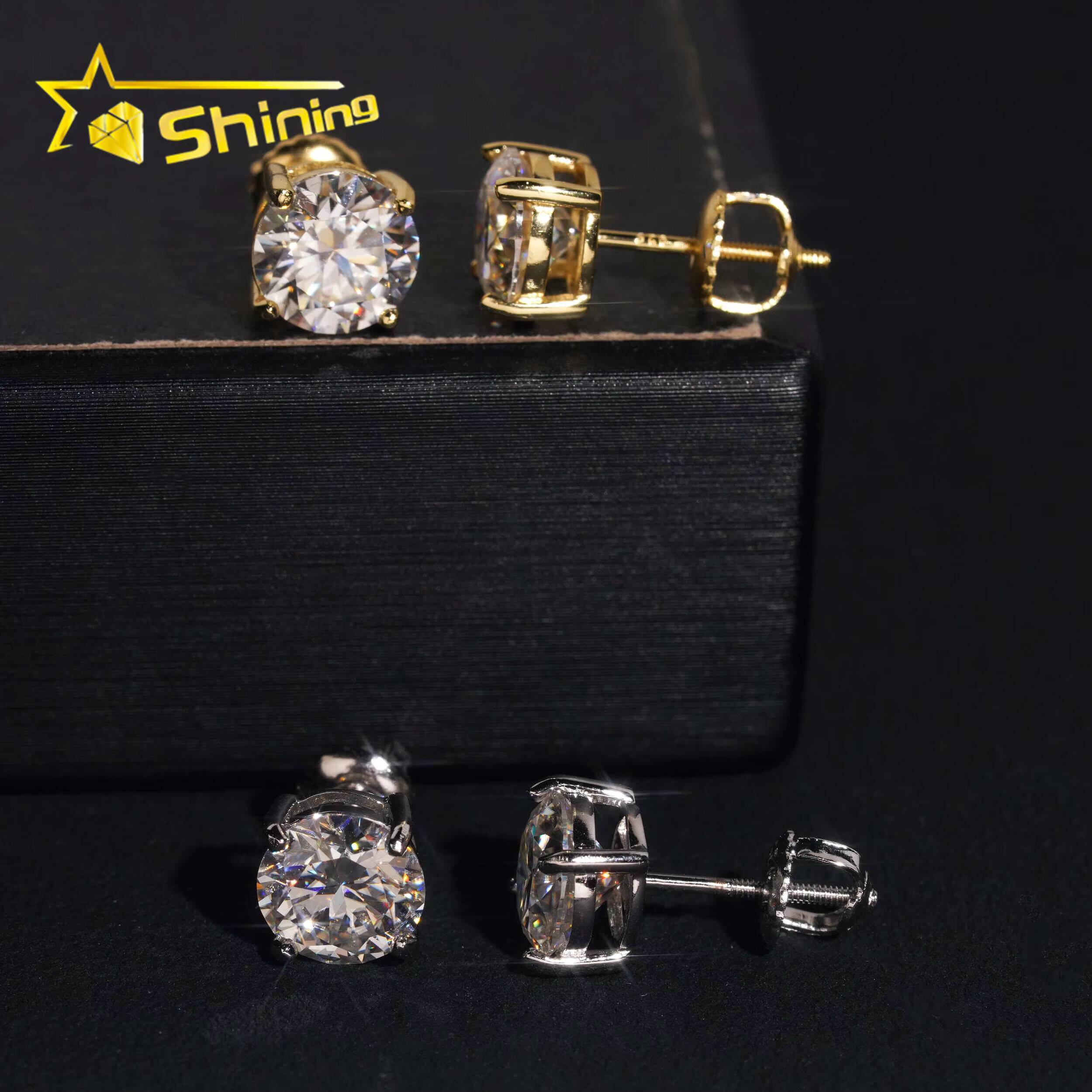 USA Warehouse Fast Shipping Classic 925 Silver 75mm Round Moissanite Earrings Pass Diamond Tester Women Screw Back Ear Studs
