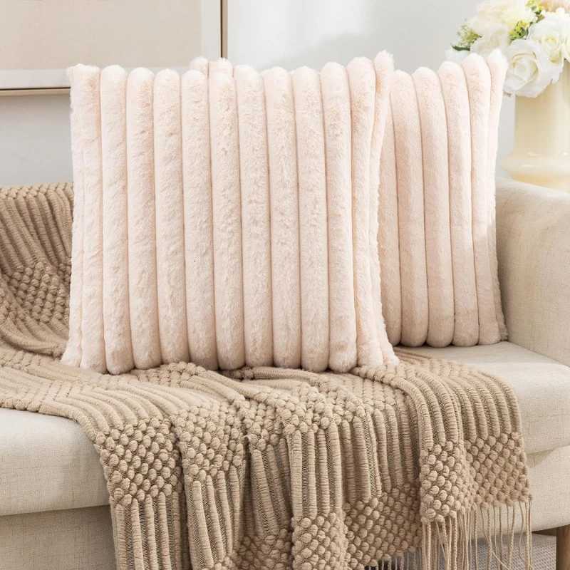 Faux Rabbit Fur Square Cushion Cover Big Thick Striped Super Soft Solid Color Pillow Cover 45x45cm Sofa Decor Cushion Covers H260330 - view 5