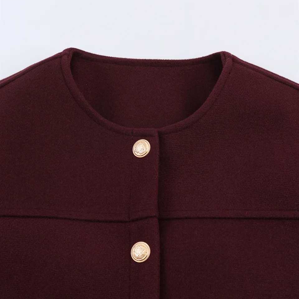 2026 New Womens Fashion European and American Style Versatile Long Sleeve Gold Button Soft Jacket CoatT260328