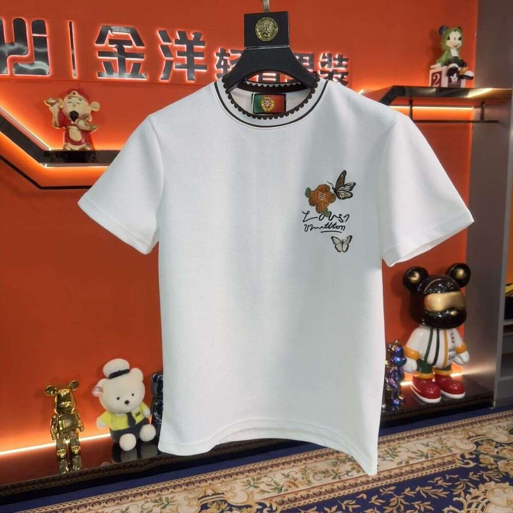2025 Fall/Winter Men's Trendy Casual Versatile Top New Fashion Butterfly Embroidery Short Sleeve T-Shirt Asia Size