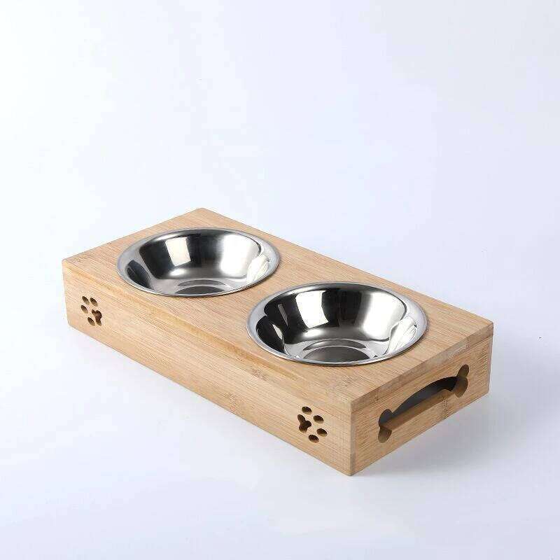 Stainless Steel Feeder, Small Dog and Cat Bowls for Puppy, Bamboo Rack, Food, Water Bowl, Cats Feeding Dishes Pet Drink Bowl 26W0330