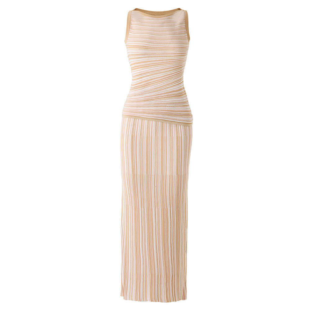 In stock~Color-blocked colorful shiny silk knitted striped sleeveless vest A10 + half skirt two-piece set, hot-selling on cross-border e-commerce
