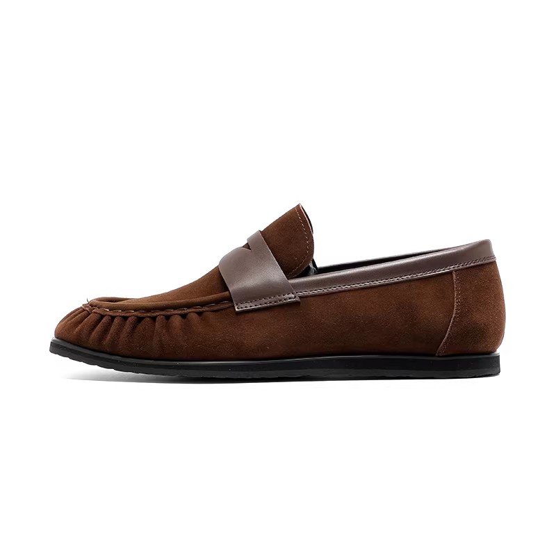 Loafers Men's Genuine Leather Soft Soled Beanie Shoes Slip-On Suede Casual Breathable Leather Shoes Driving Shoes