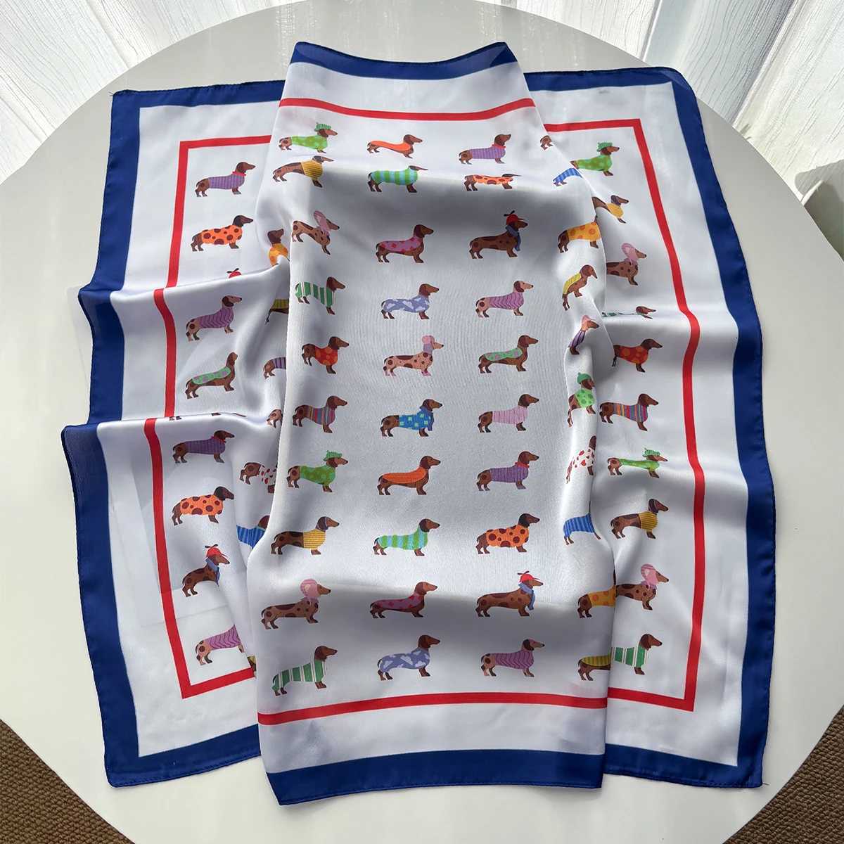Imitation Silk Scarves Banda Cotton Dog Printed Square Scarf For Wen StylishLuxury Hijab Neckerchief Elegant Shawl Wraps X260328