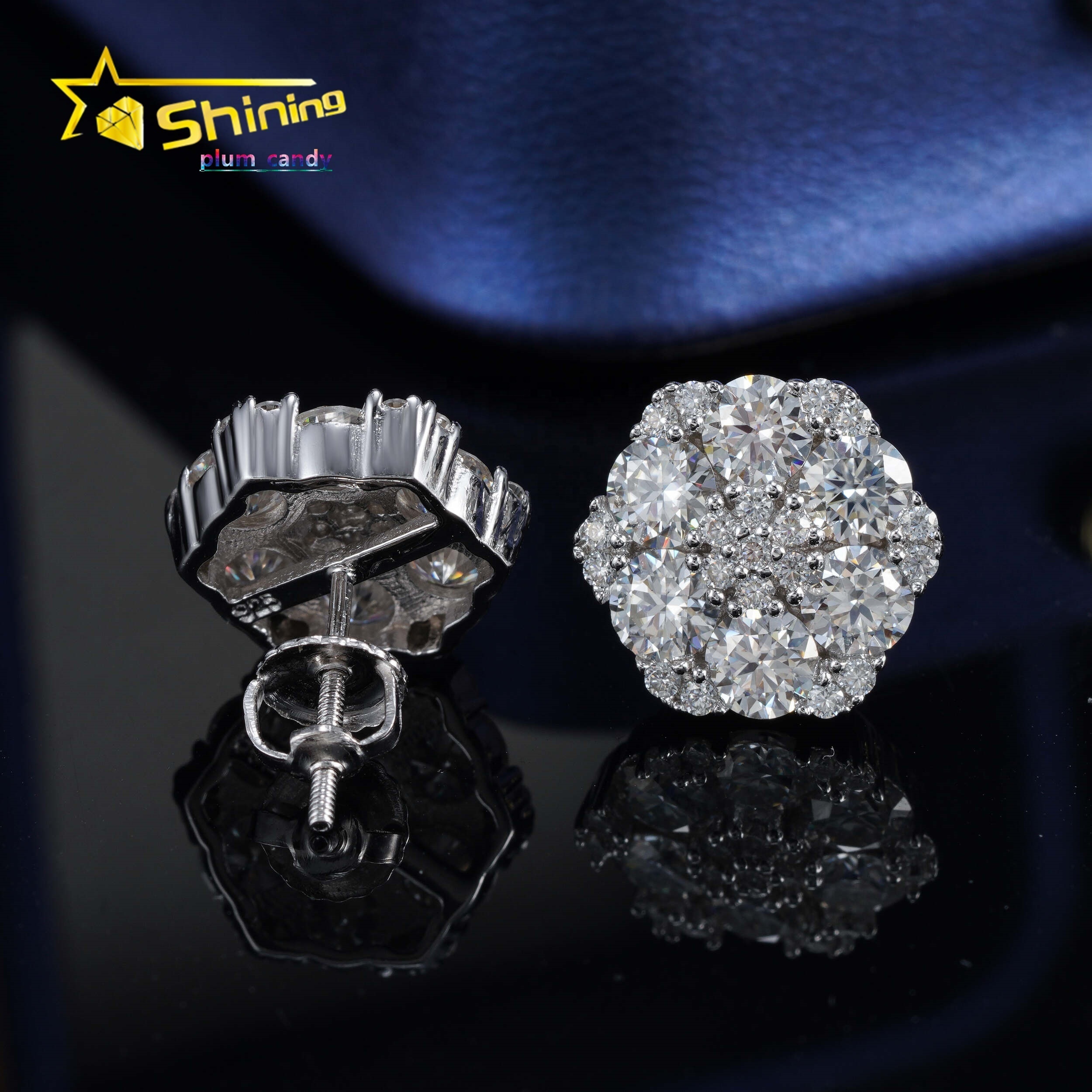 IGI Certificate Hip Hop 14K Real White Gold Round Lab Diamond Cluster Flower Stud Earrings Gift for Women Men Fine Jewelry