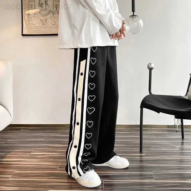 Harajuku Wide leg Sweatpants Oversize Men Streetwear Side Button Baggy Pants Casual Sport Split Basketball Women Track Trousers H260330