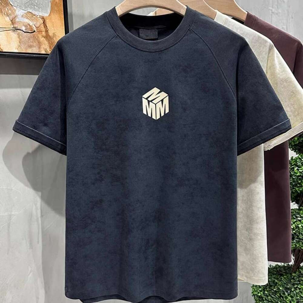 High-end casual and stylish shirt autumn, skin-friendly, breathable, simple T-shirt, trendy patchwork short-sleeve for men