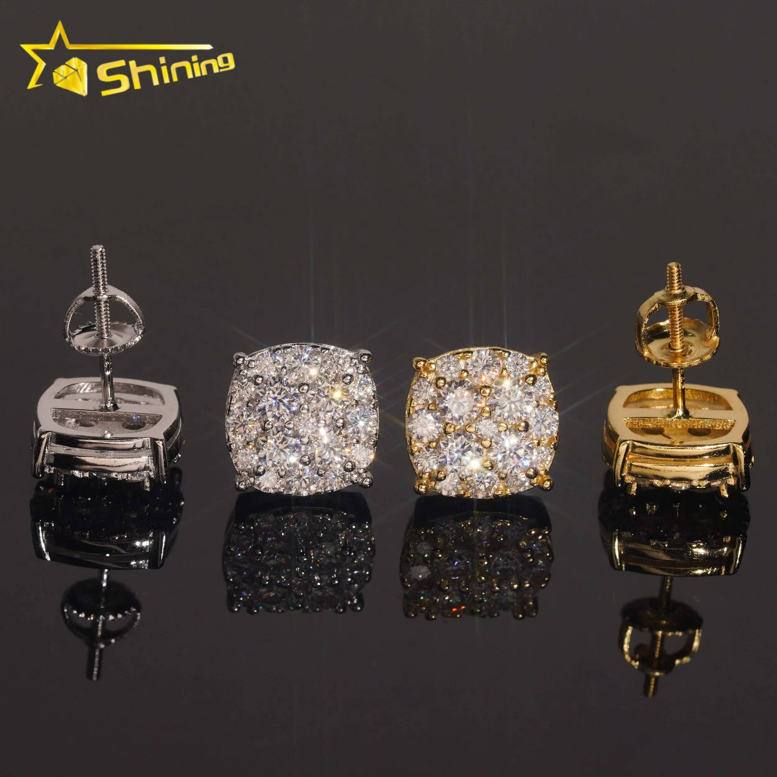 USA Warehouse Fast Shipping 10mm Iced Out Sparkling Earrings 925 Sterling Silver Moissanite Round Shape Screw Back Stud Earring