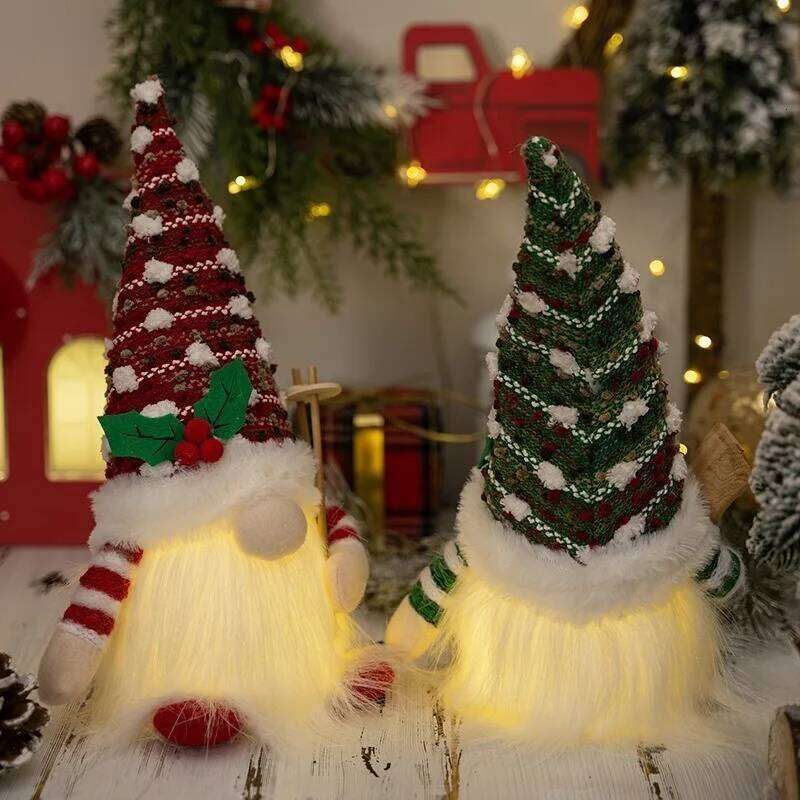 Christmas Decorations 30CM Glowing Gnome Knitted Doll with Led Night Light for Home Xmas Decor Navidad New Year 2025 Gift