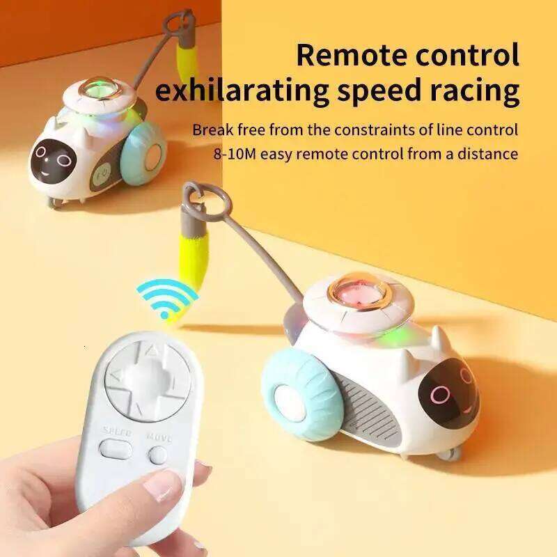 for Indoor Remote Control Smart Automatic Car with Tail Rechargeable LED Auto Moving Exercise Interactive Cat Toys
