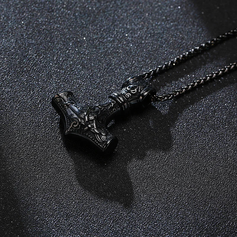 Mjolnir The Hammer of Thor Norse Pagan Symbol Pendant Necklace Stainless Steel Double Sided Dragon n Viking Jewelry 260327