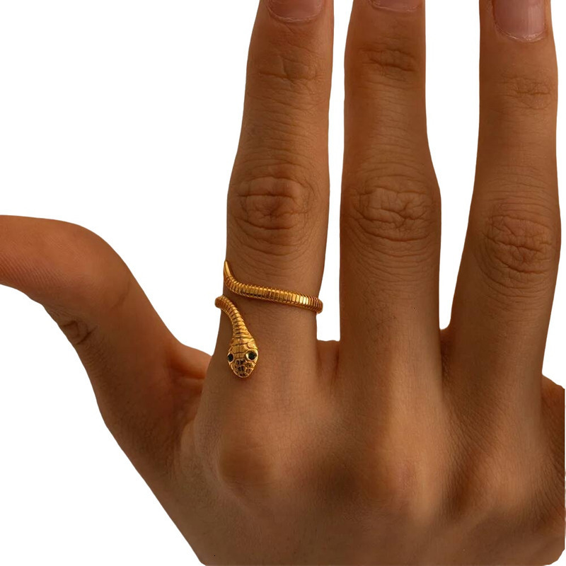 Fashion Snake Shape Stainless Steel Rings For Women Vintage Gold Color Animal Open & Ring Luxury Jewelry