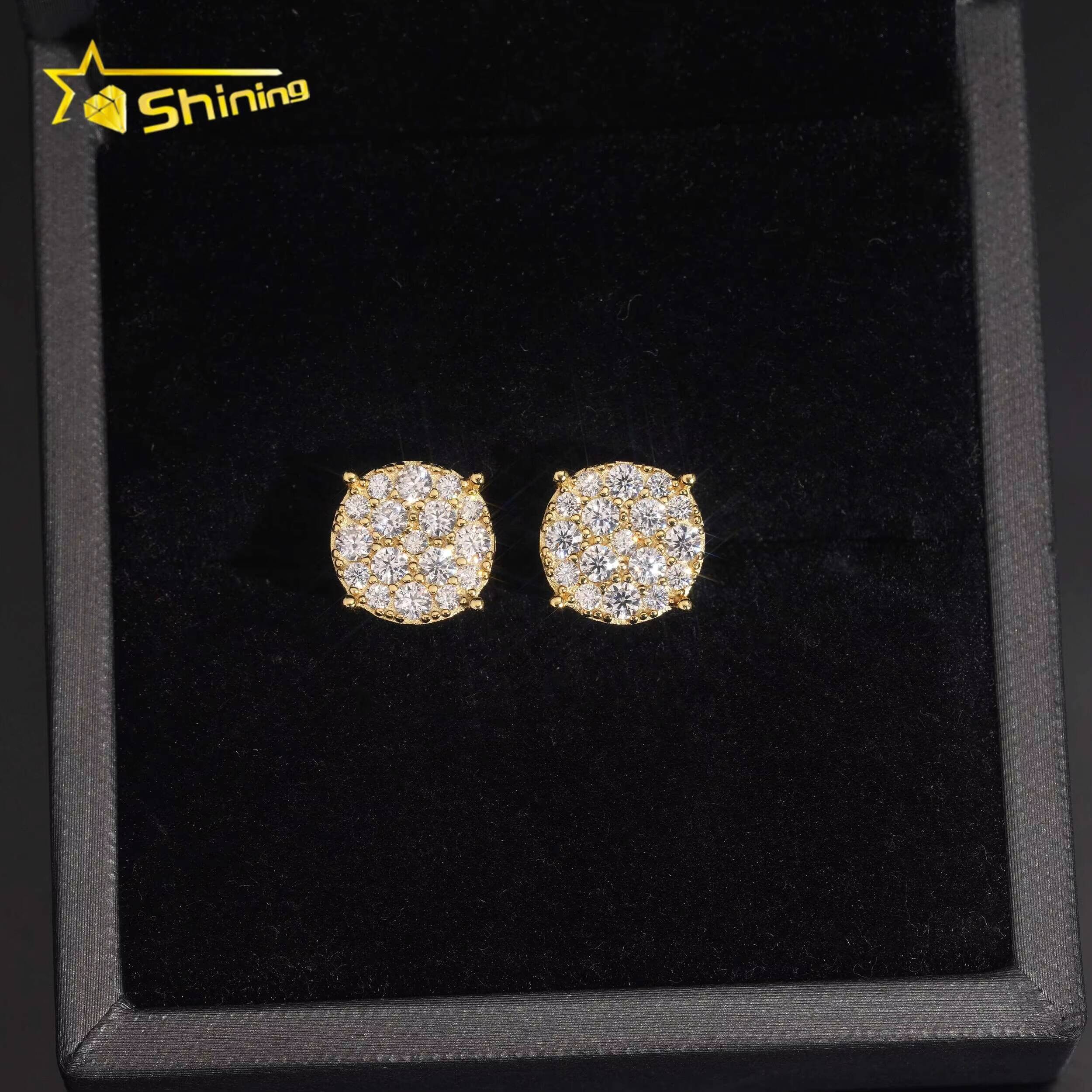 Wholesale Price High Quality Hip Hop Fine Jewelry Iced Out 925 Silver Screw Back Moissanite Earrings