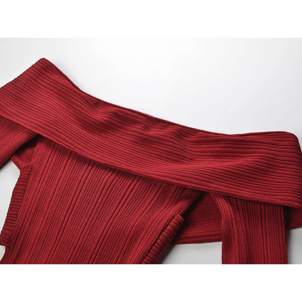 2026 Spring and Summer New Designer FC Cross Neck Off k30 Shoulder Sexy Elegant Fashion Slim Red Dress